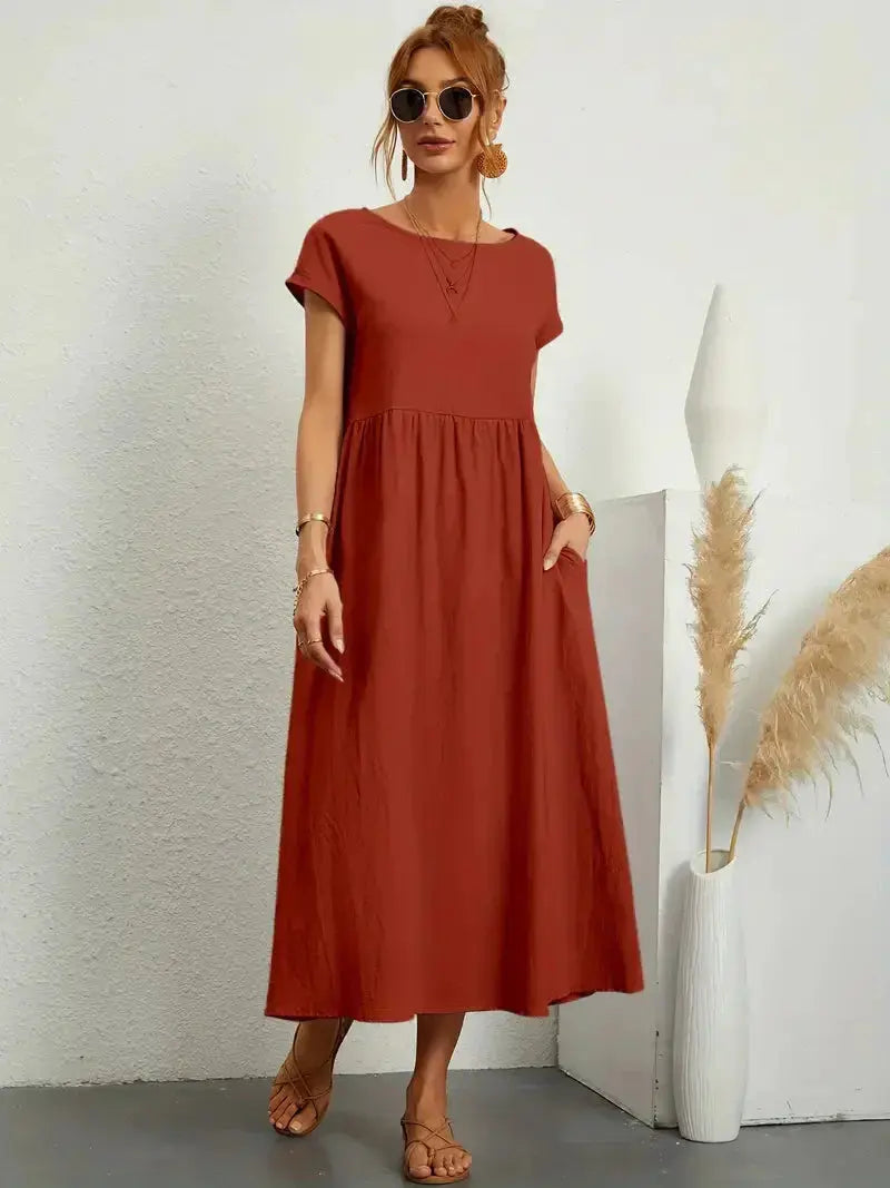 Short-Sleeved Long Dress for Women - Wilson Fashion